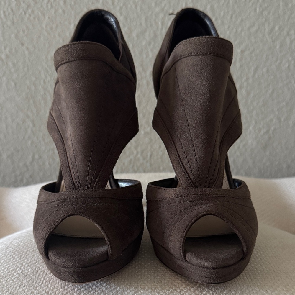 PRADA Women’s Brown Suede Peep-Toe Heel